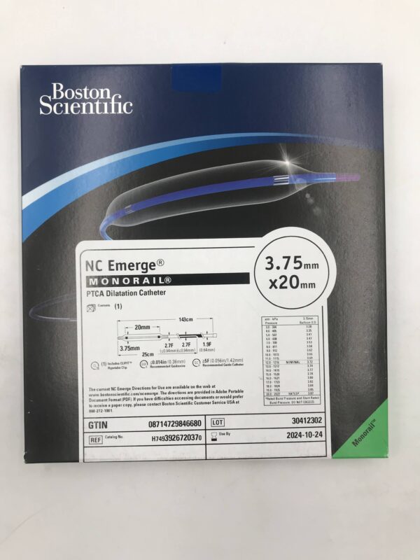 BOSTON SCIENTIFIC 392672037 NC Emerge Monorail PTCA Dilatation Catheter 1.9F-2.7F x 3.75x20mm (X)