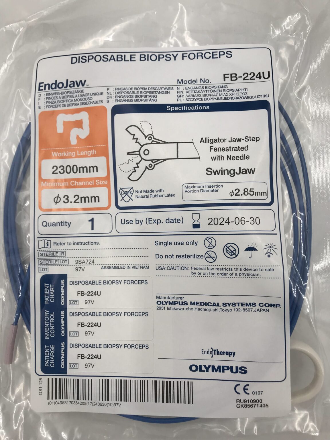 OLYMPUS FB-224U EndoJawy Disposable Biopsy Forceps 2300mm Diam. 32