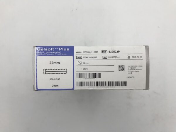 TERUMO 632522P Vascutek Gelsoft Plus Gelatin Impregnated Knitted Vascular Prosthesis 22mm Straight 25cm