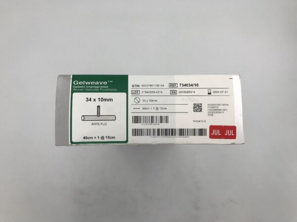 TERUMO 734034/10 Vascutek Gelweave Gelatin Impregnated Woven Vascular Prosthesis 34mm x 10cm (X)