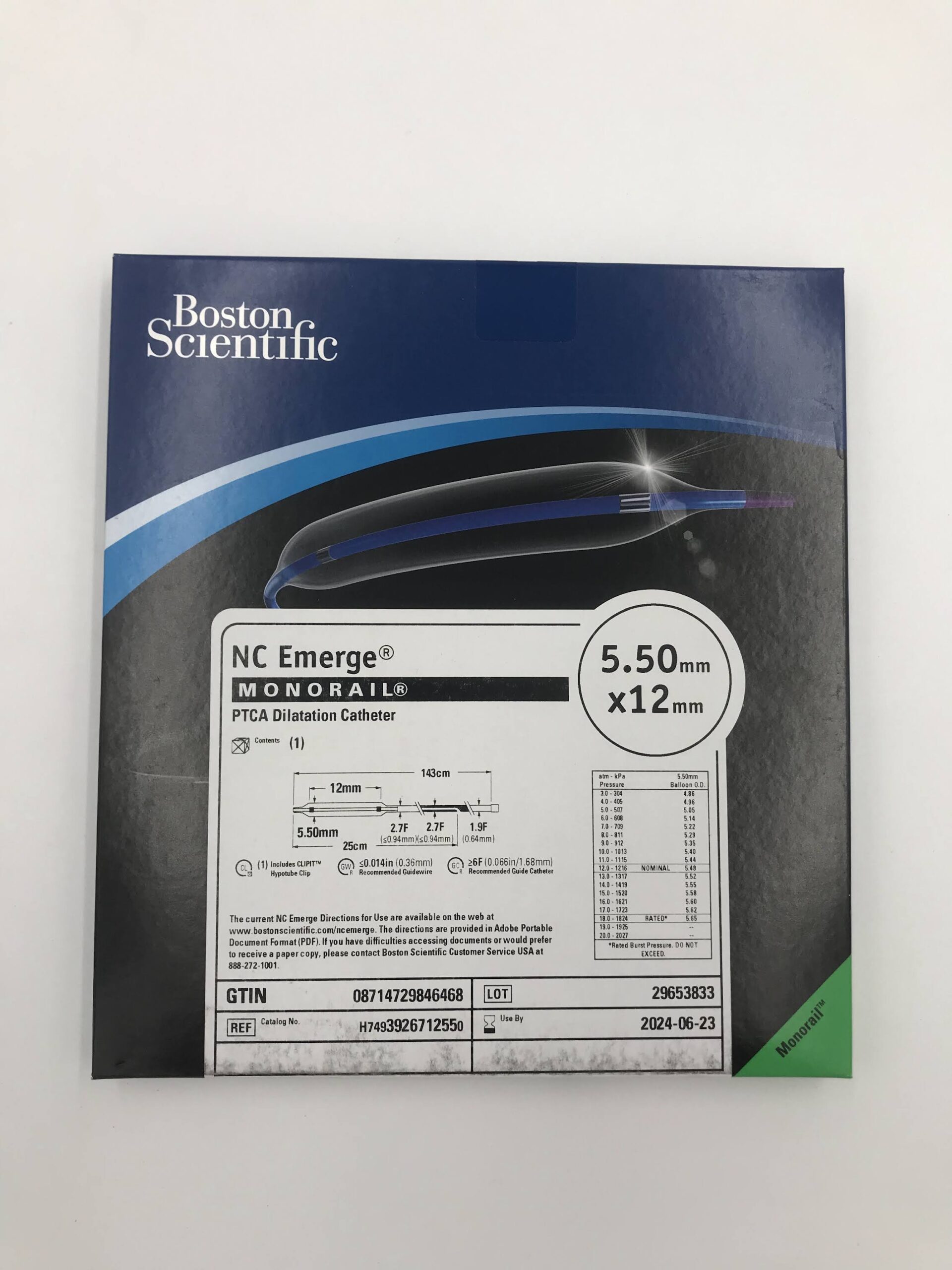 BOSTON SCIENTIFIC 392671255 NC Emerge Monorail PTCA Dilatation Catheter 5.50mm x 12mm (X)