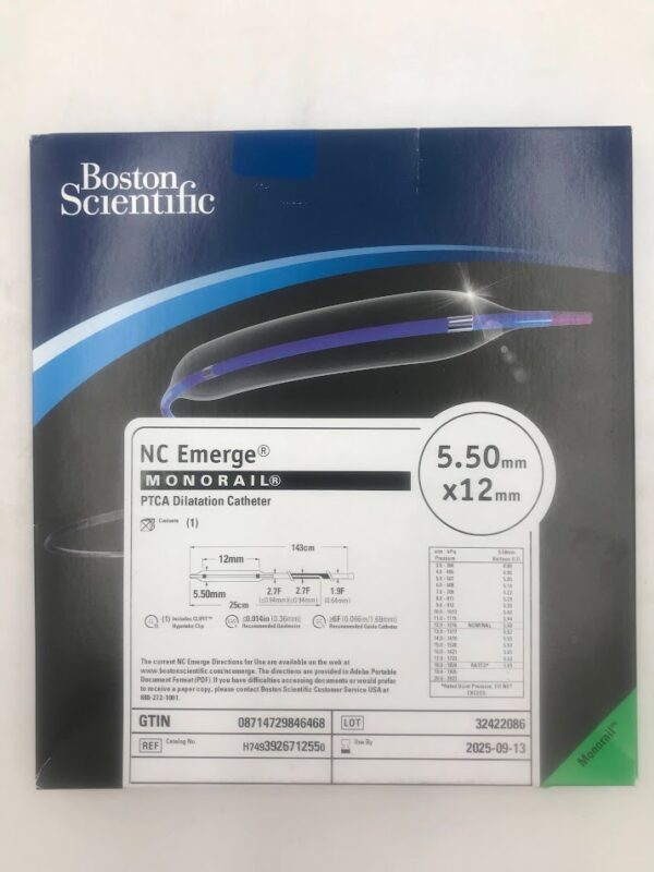 BOSTON SCIENTIFIC 392671255 NC Emerge Monorail PTCA Dilatation Catheter 5.50mm x 12mm (X)