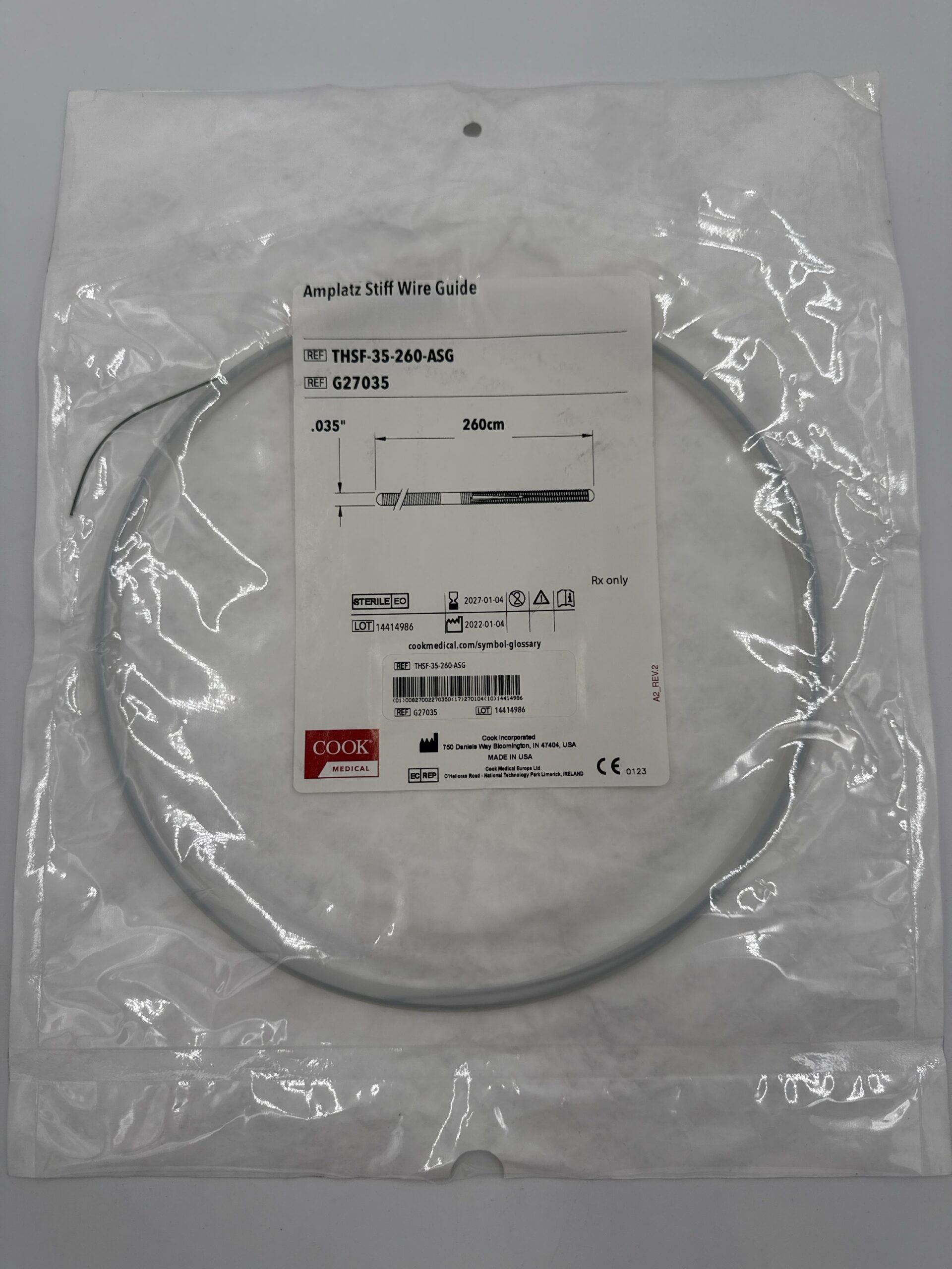 COOK G27035 Amplatz Stiff Wire Guide .035" x 260cm
