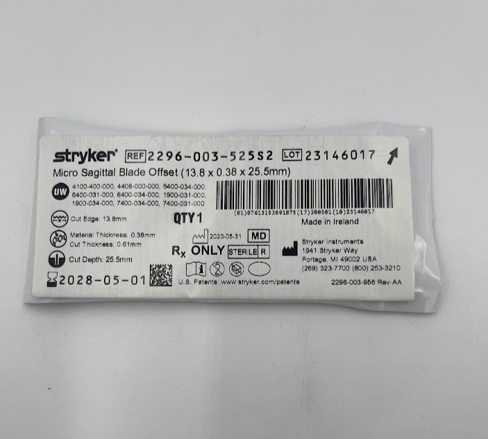 STRYKER 2296-003-525S2 Micro Sagittal Blade Offset (13.8 x 0.38 x 25.5mm) (ID)