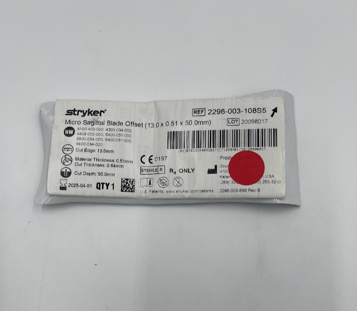 STRYKER 2296-003-108S5 Micro Sagittal Blade (0.64 x 50.0 x 13.0mm) (X)