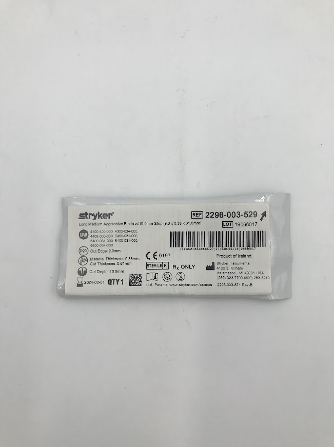STRYKER 2296-003-529 Long Medium Aggressive Blade w/10.0mm Stop (9.0 x 0.38 x 31.0mm) (X)