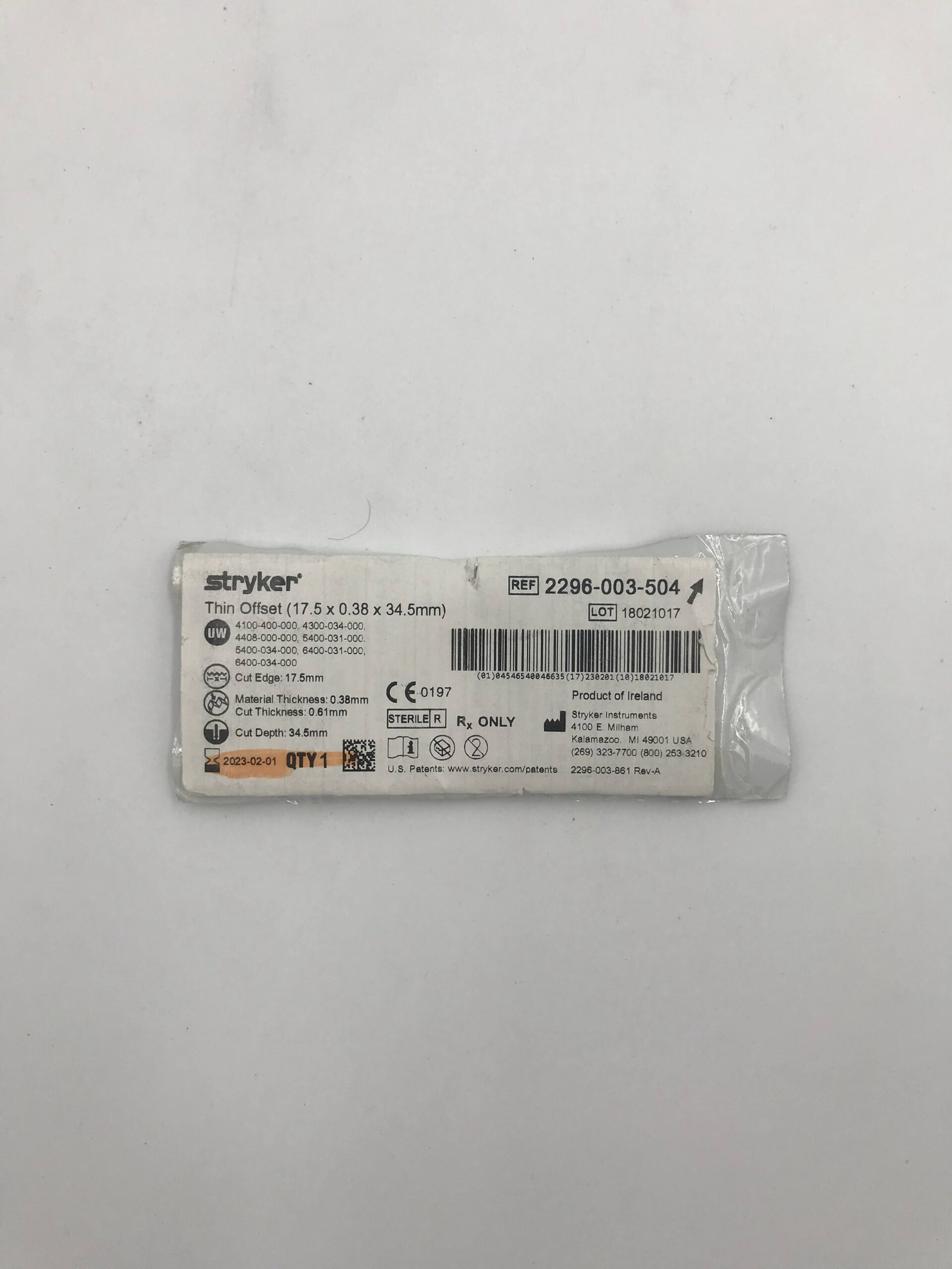 STRYKER 2296-003-504 Thin Offset (17.5 x 0.38 x 34.5mm) (X)