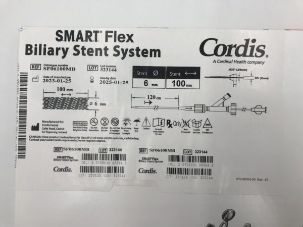 CORDIS SF06100MB S.M.A.R.T. Flex Biliary Stent System 6FR, 6mm x 100mm x 120cm (X)