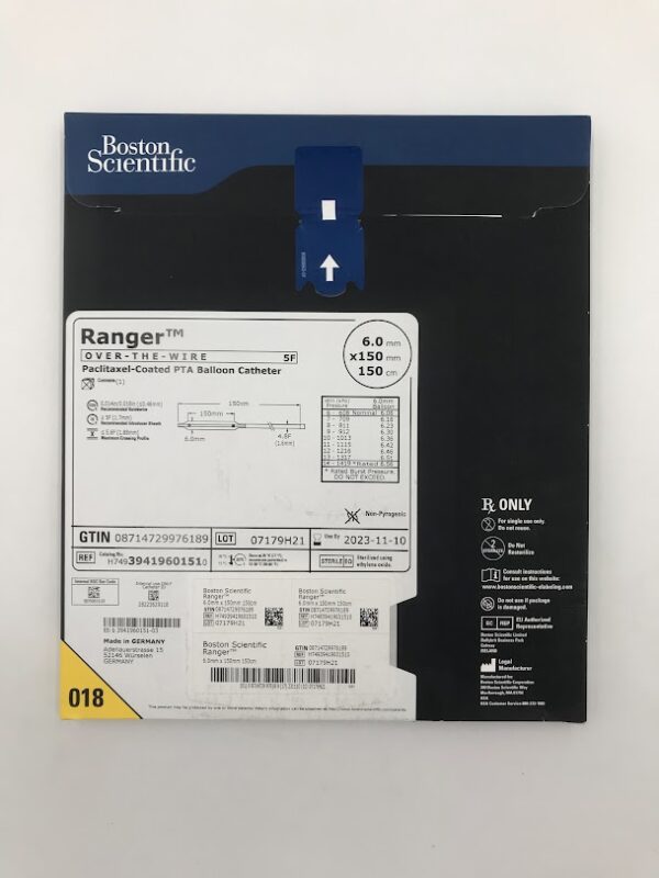 BOSTON SCIENTIFIC 3941960151 Ranger OTW Paclitaxel-Coated PTA Balloon Catheter 5F, 6.0mm x 150mm. 150cm (X)