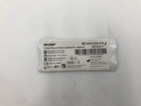 STRYKER 5300-010-516 6.5mm Round Solid Carbide Bur Medium (X)