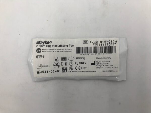 STRYKER 1900-015-025 2.5mm Egg Resurfacing Tool
