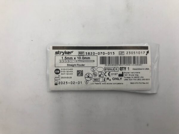 STRYKER 5820-070-015 Straight Router 1.5mm x 10.0mm (X)