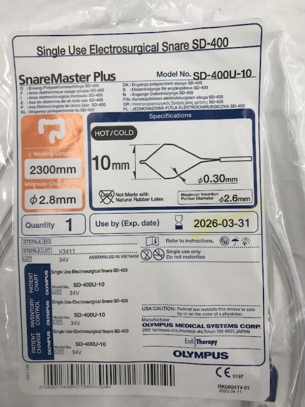 OLYPMUS SD-400U-10 SnareMaster Plus Single Use Electrosurgical Snare 2300mm x 2.8mm