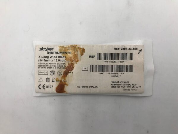 STRYKER 2296-33-106 X-Long Wide Blade (34.5mm x 13.0mm) (X)
