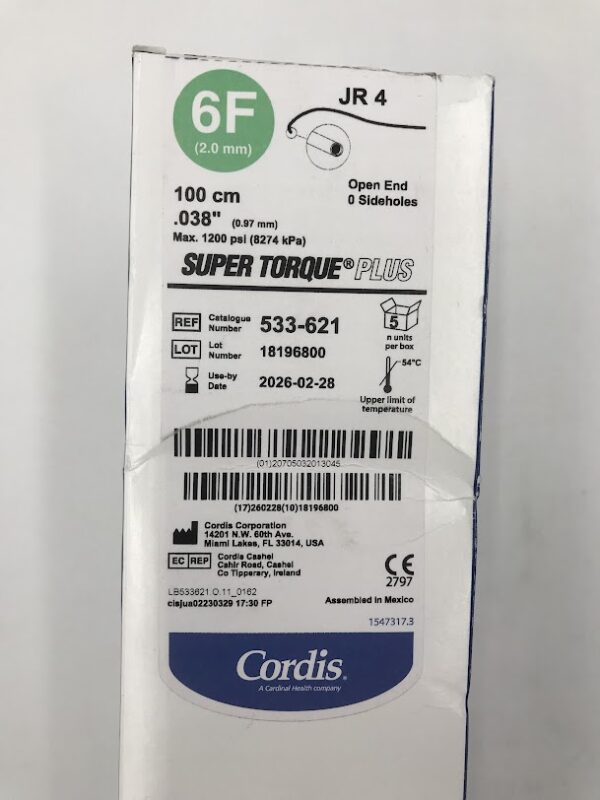 CORDIS 533-621 Super Torque Plus Diagnostic Catheter Jr 4, 100cm, .038" (5/Box)