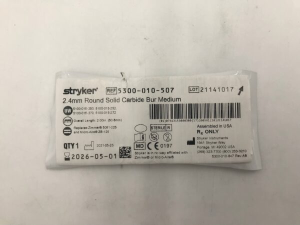 STRYKER 5300-010-507 2.4mm Round Solid Carbide Bur Medium