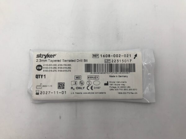 STRYKER 1608-002-021 2.3mm Tapered Serrated Drill Bit