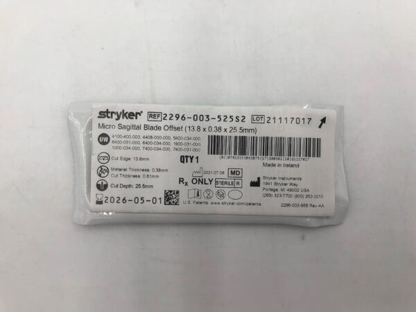 STRYKER 2296-003-525S2 Micro Sagittal Blade Offset (13.8 x 0.38 x 25.5mm)