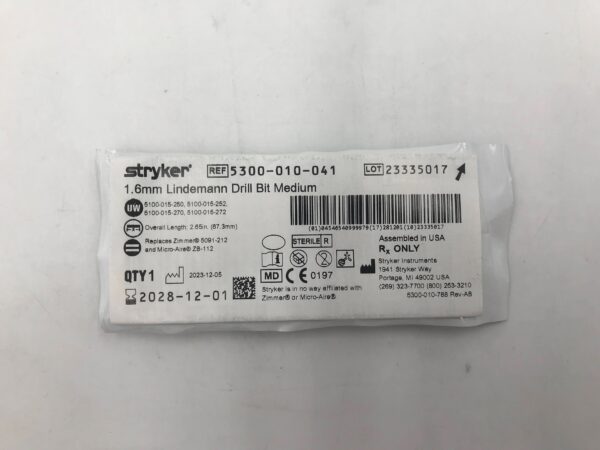 STRYKER 5300-010-041 1.6mm Lindemann Drill Bit Medium