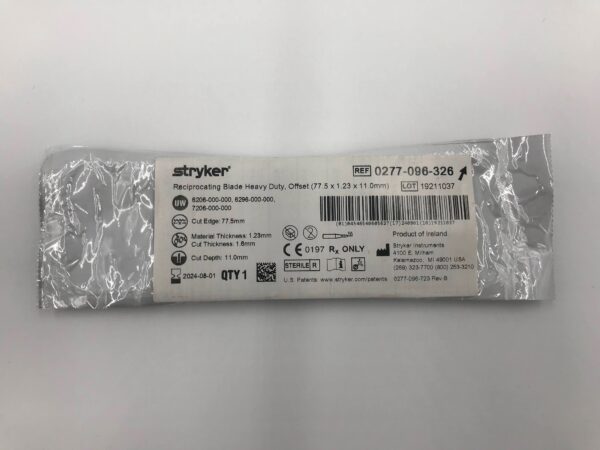 STRYKER 0277-096-326 Reciprocating Blade Heavy Duty, Offset (77.5 x 1.23 x 11.0mm) (X)