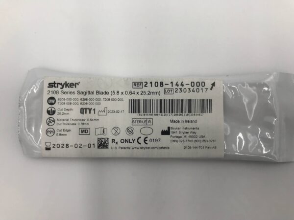 STRYKER 2108-144-000 2108 Series Sagittal Blade (5.8 x 0.64 x 25.2mm)