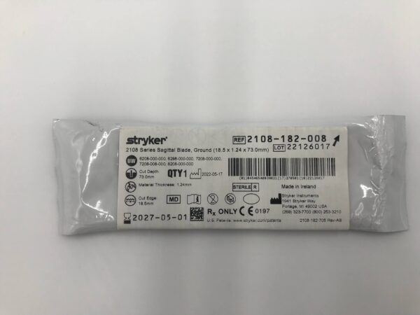 STRYKER 2108-182-008 2108 Series Sagittal Blade, Ground (18.5 x 1.24 x 73.0mm)