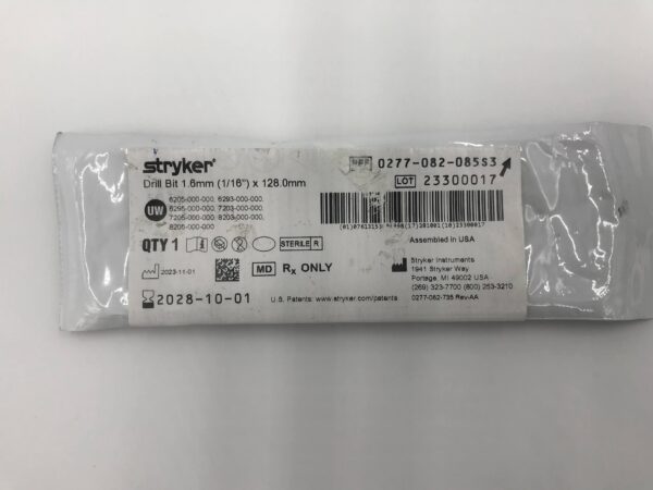 STRYKER 0277-082-085S3 Drill Bit 1.6mm (1/16") x 128.0mm