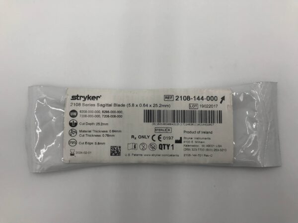 STRYKER 2108-144-000 2108 Series Sagittal Blade (5.8 x 0.64 x 25.2mm) (X)