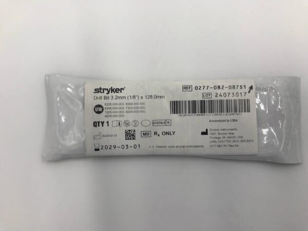 STRYKER 0277-082-087S1 Drill Bit 3.2mm (1/8") x 128.0mm