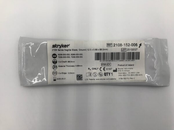 STRYKER 2108-152-006 2108 Series Sagittal Blade, Ground (12.5 x 0.89 x 88.0mm) (X)