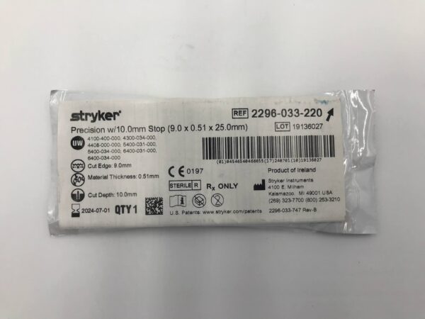 STRYKER 2296-033-220 Precision w/ 10.0mm Stop (9.0 x 0.51 x 25.0mm) (X)
