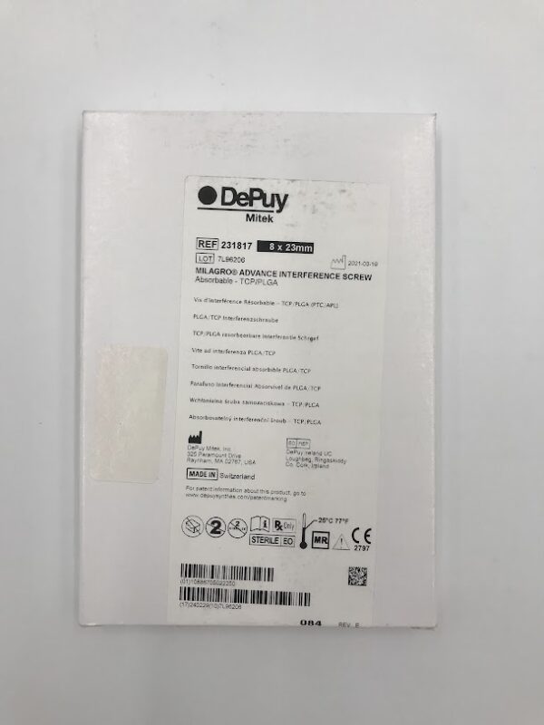 DEPUY 231817 Milagro Advanced Interference Screw 8 x 23mm (X)