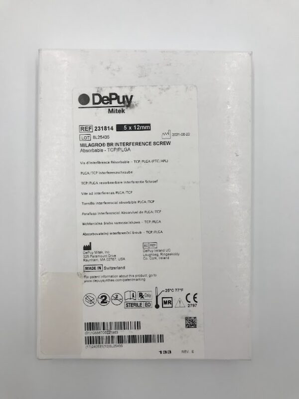 DEPUY 231814 Milagro BR Interference Screw 5 x 12mm (X)