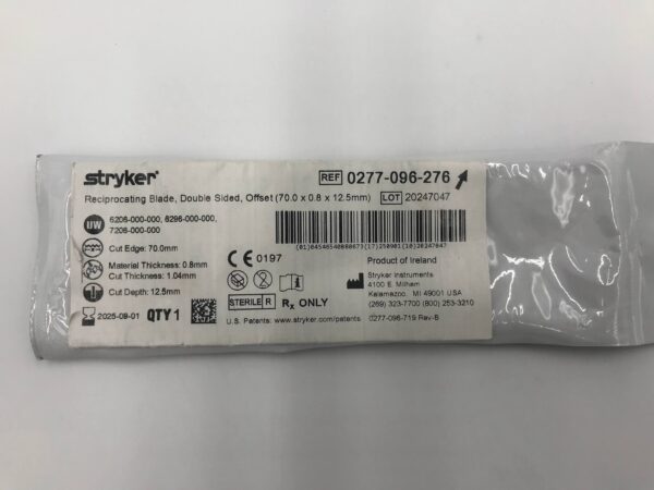 STRYKER 0277-096-276 Reciprocating Blade, Double Sided, Offset (70.0 x 0.8 x 12.5mm)