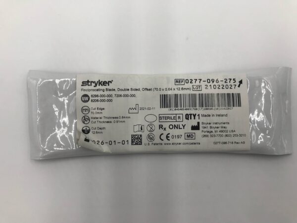 STRYKER 0277-096-275 Reciprocating Blade, Double Sided, Offset (70.0 x 0.64 x 12.6mm)