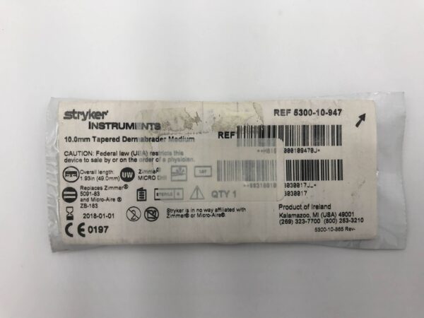 STRYKER 5300-10-947 10.0mm Tapered Dermabrader Medium (X)