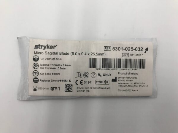 STRYKER 5301-025-032 Micro Sagittal Blade (6.0 x 0.4 x 25.5mm) (X)