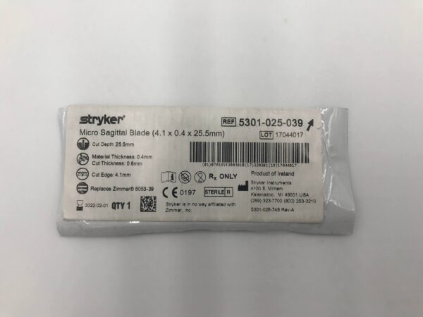 STRYKER 5301-025-039 Micro Sagittal Blade (4.1 x 0.4 x 25.5mm) (X)