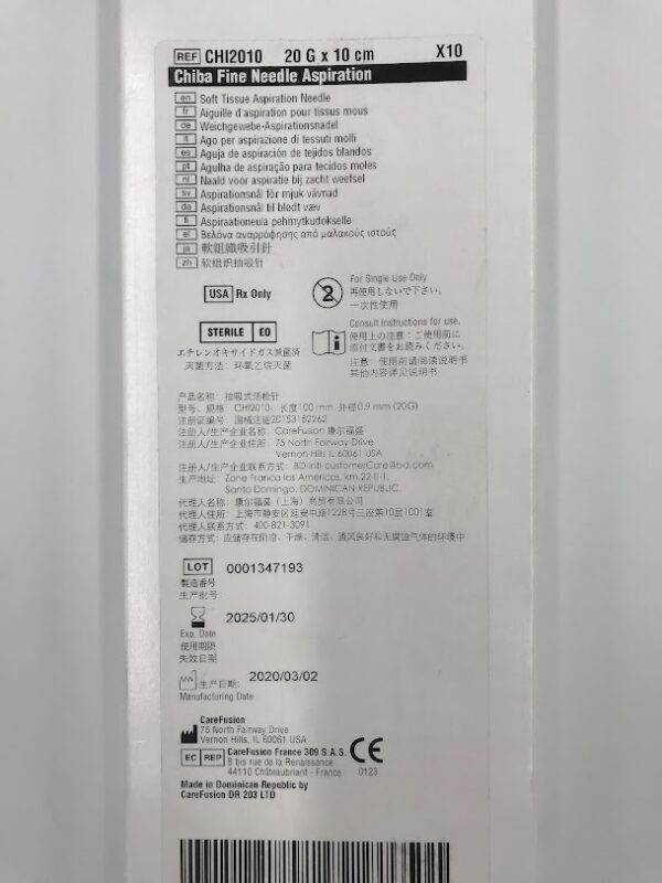 CAREFUSION CHI2010 Chiba Fine Needle Aspiration, 20G x 10cm (10/Box) (X)