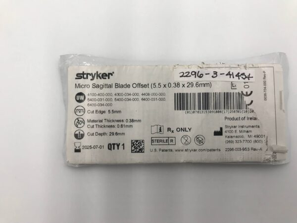 STRYKER 2296-3-414S4 Micro Sagittal Blade Offset (5.5 x 0.38 x 29.6mm)