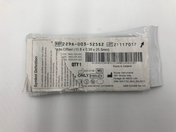 STRYKER 2296-003-525S2 Micro Sagittal Blade Offset (13.8 x 0.38 x 25.5mm)