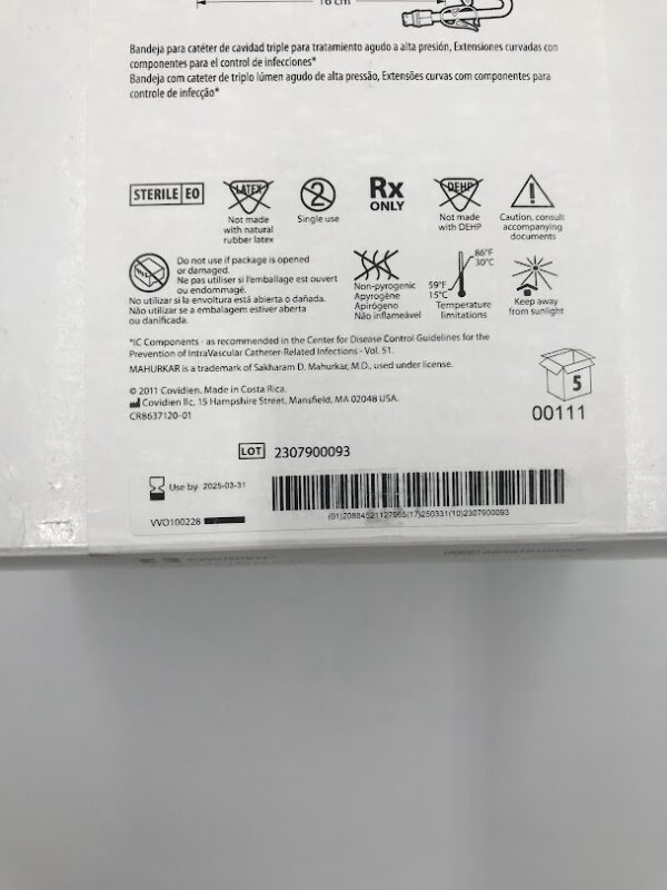 COVIDIEN 8888101002HP Mahurkar Acute High Pessure Triple Lumen Catheter Tray 12Fr/Ch x 16cm (5/Box) (X)