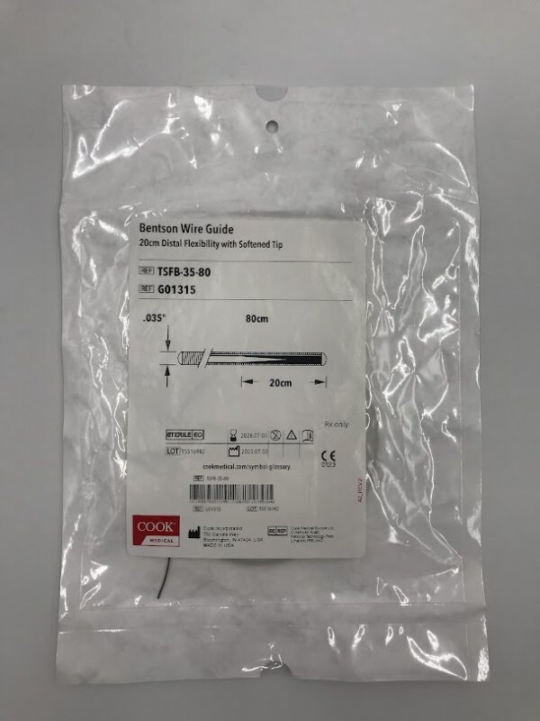 COOK G01315 Bentson Wire Guide 20cm Distal Flexibility with Softened Tip .035" x 20cm x 80cm