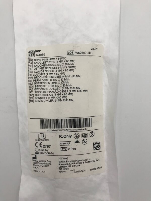 STRYKER 144080 Mako Bone Pins (4mm x 80mm)