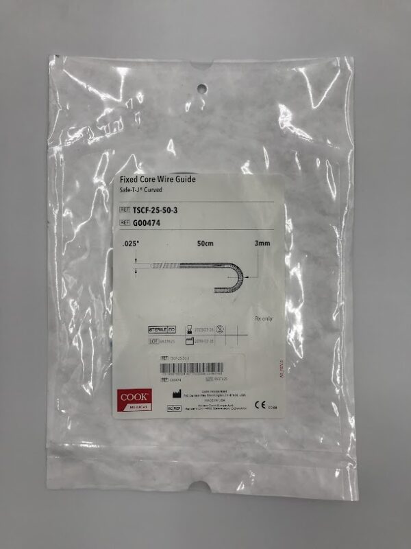COOK G00474 Fixed Core Wire Guide Safe-T-J Curved .025" x 3mm x 50cm (X)