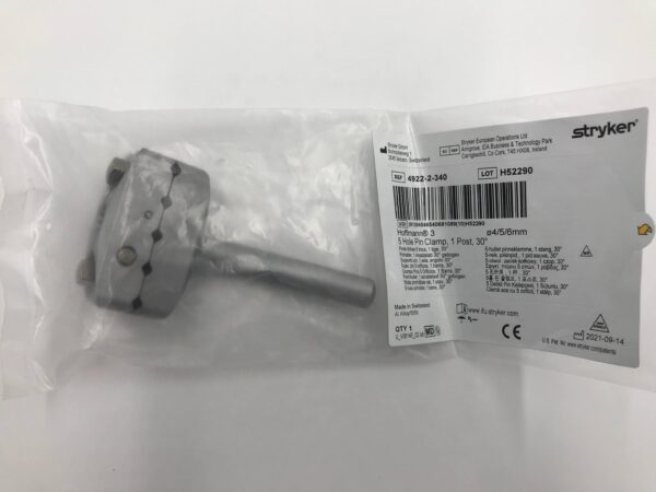 STRYKER 4922-2-340 Hoffmann 3, 5 Hole Pin Clamp, 1 Post, 30 degrees, 4/5/6mm