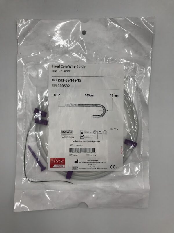 COOK G00509 Fixed Core Wire Guide Safe-T-J Curved .035″ x 15mm x 145cm