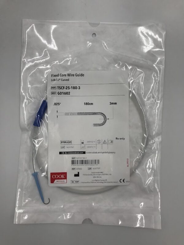 COOK G01602 Fixed Core Wire Guide Safe-T-J Curved .025" x 3mm x 180cm