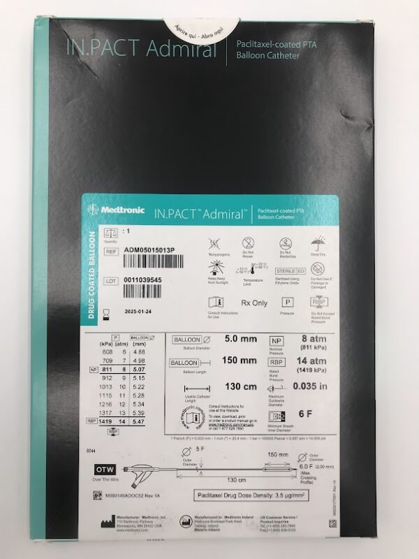 MEDTRONIC ADM05015013P IN.PACT Admiral Paclitaxel-Coated PTA Balloon Catheter 6F x 150cm (X)