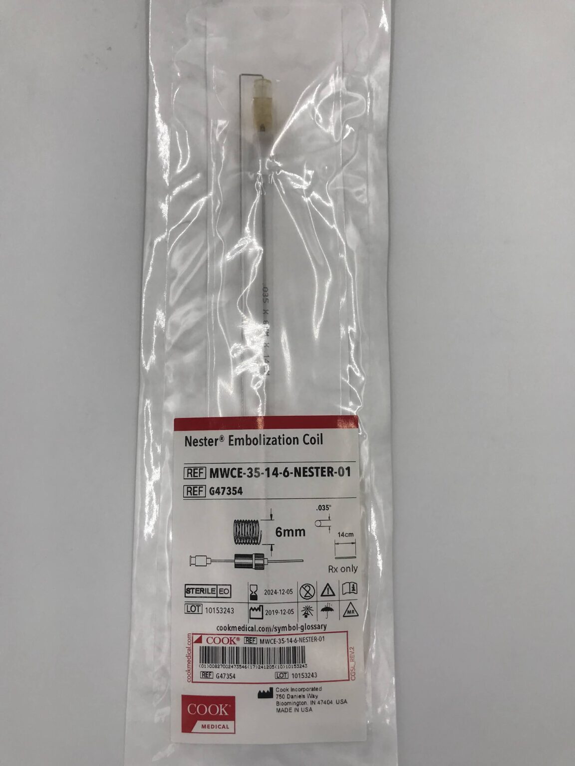 Nester Instruments COOK G47354 Nester Embolization Coil 6mm x 14cm (X) - GB TECH USA